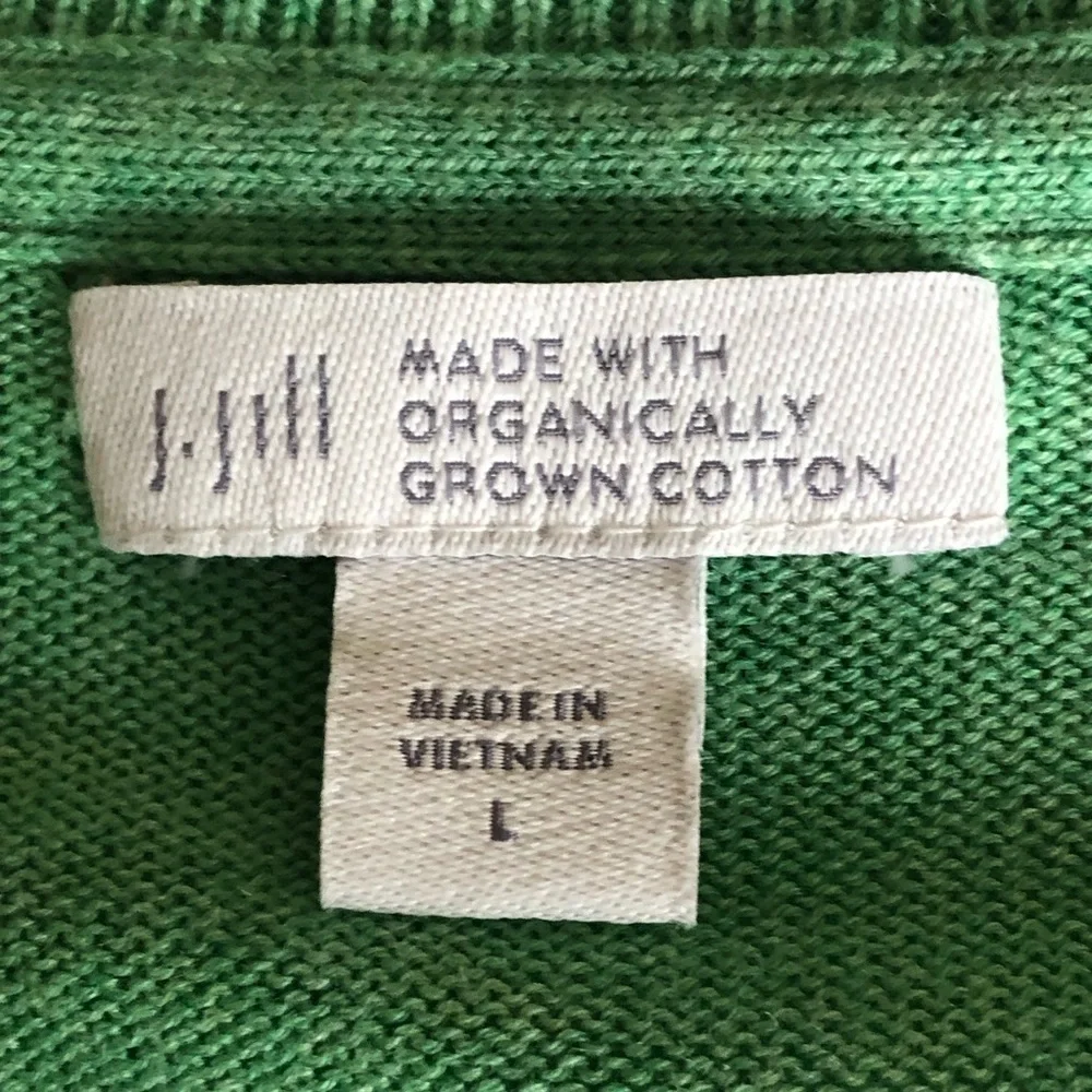 J. Jill Cardigan Organic Cotton Green V-Neck Sweater Large - Picture 9 of 11